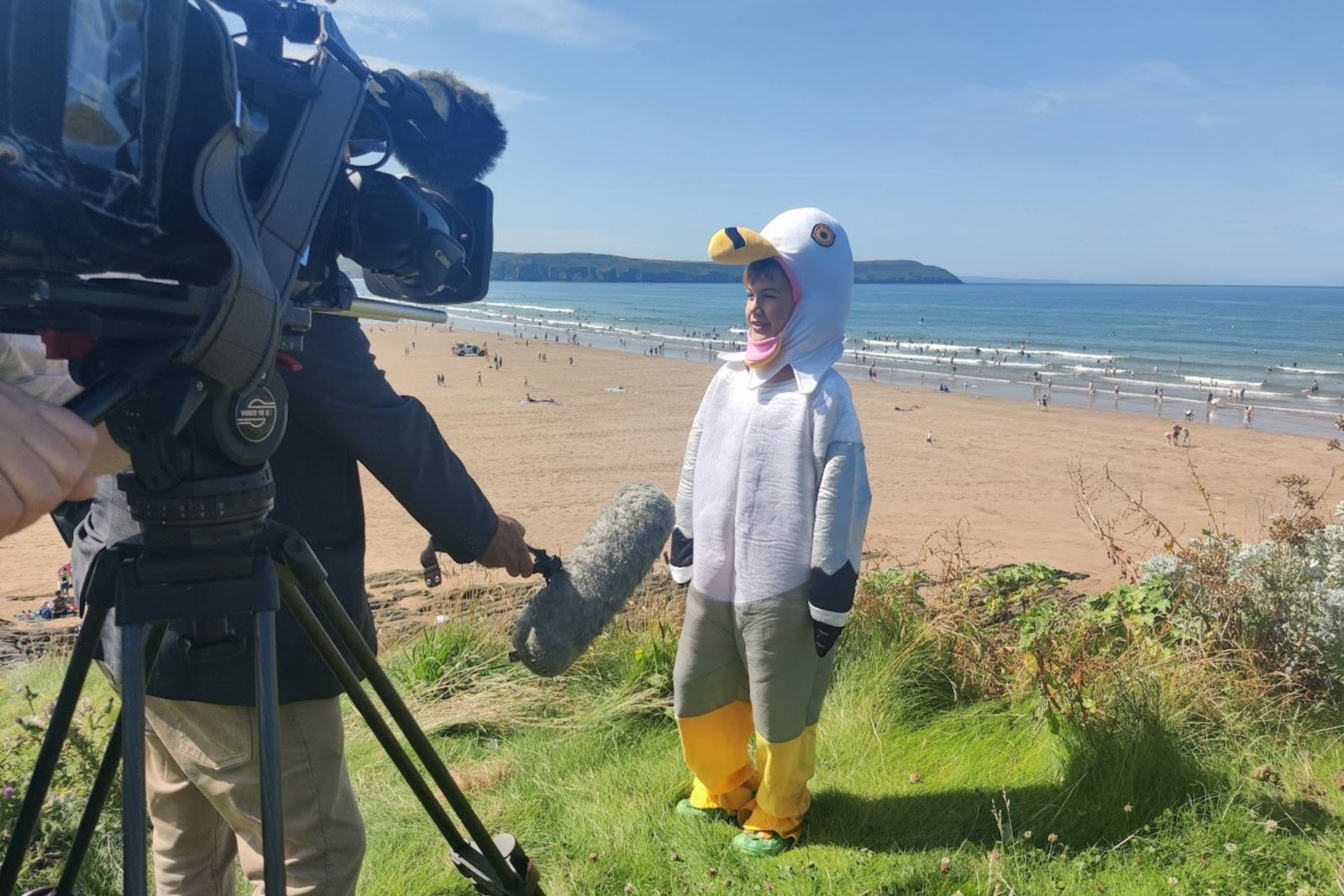Seagull Boy Cooper Wallace being interviewed on television